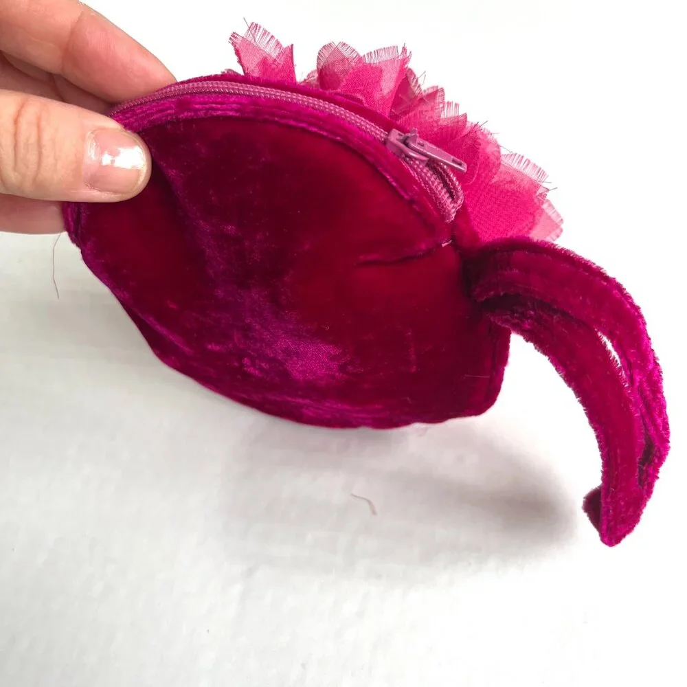 Cupcake Small Bag Wrist Clutch Wallet Velvet Flower Zip‎ Closure Hot Pink